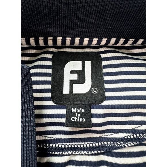 Footjoy Golf Polo Mens White Navy Striped Short Sleeve Shirt Large - Picture 7 of 8